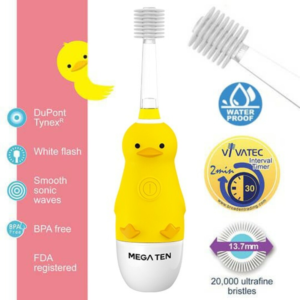 3153915669-頂級款 Vivatec 創新升級‧5倍清潔力 Mega Ten 360度幼童電動牙刷(小鴨)