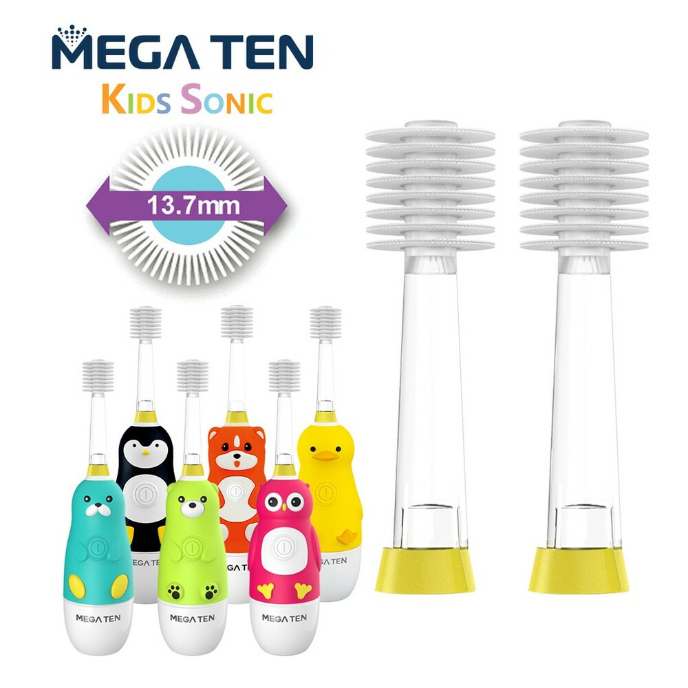 4140301432-日本Vivatec360度深入清潔齒縫 Mega Ten 360度幼童電動牙刷替換刷頭2入