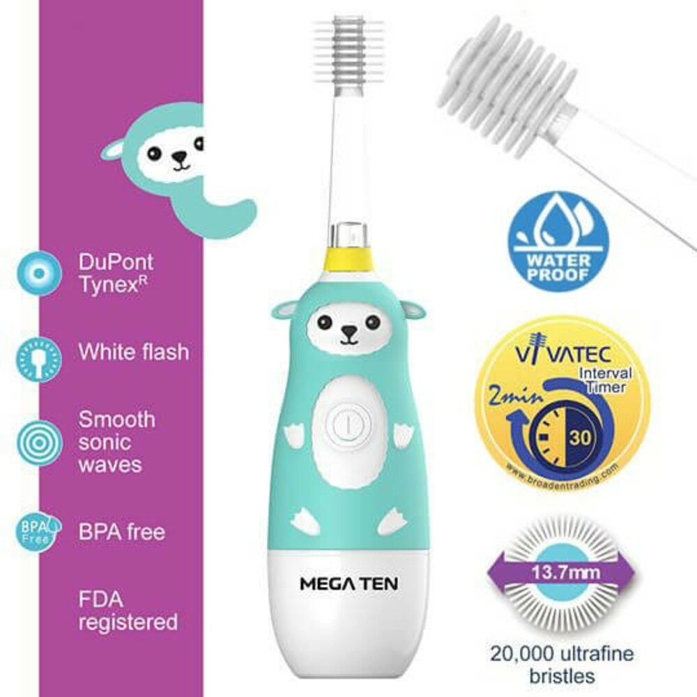 7340294073-頂級款 Vivatec 創新升級‧5倍清潔力 Mega Ten 360度幼童電動牙刷-綿羊