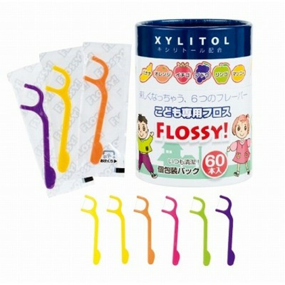 73893669-日本進口 FLOSSY XYLITOL木醣醇 水果口味 兒童專用牙線棒 60入(單支包)